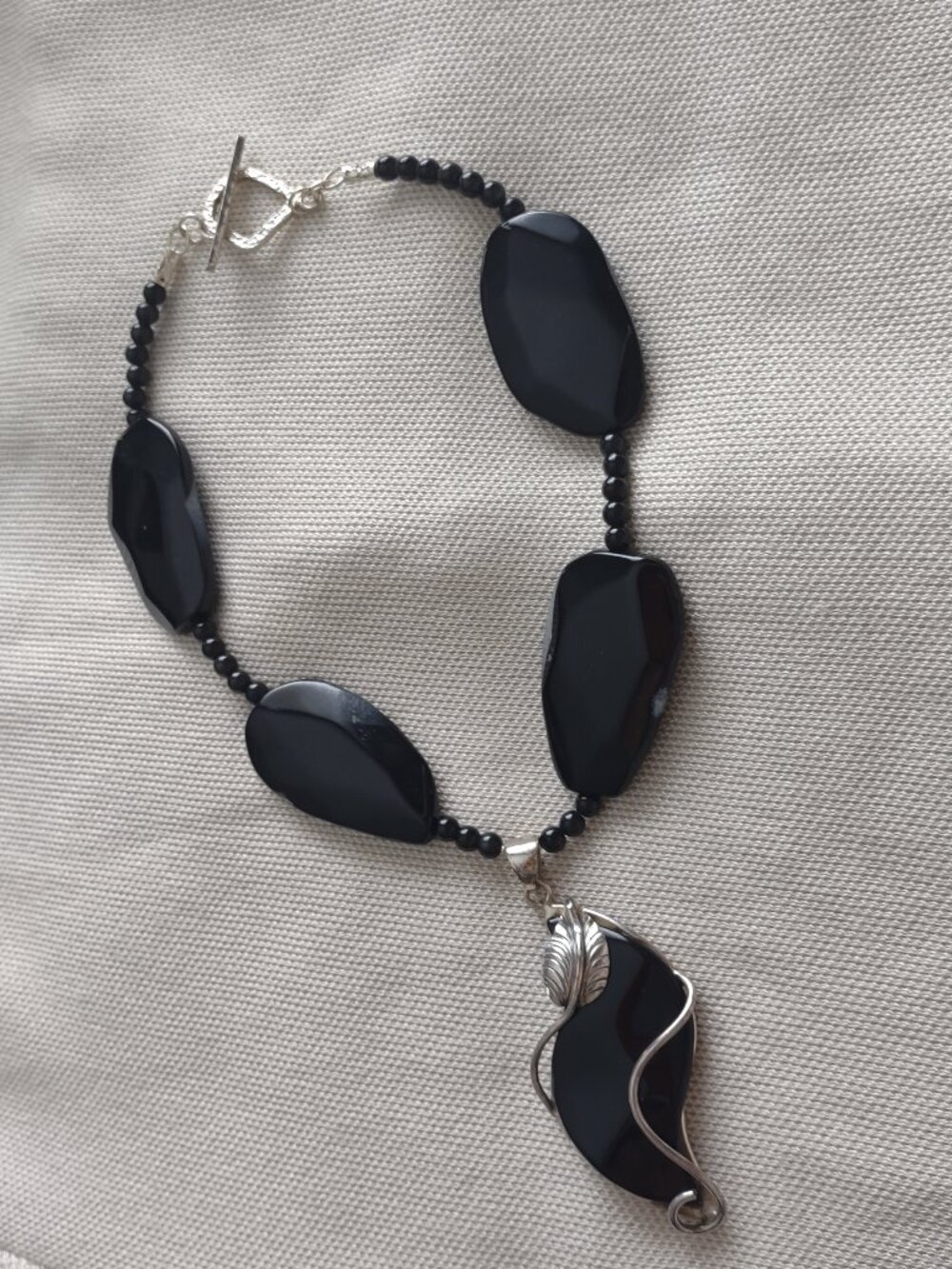 Onyx black silver necklace - vintage, handmade, one of a kind, chunky beautiful
